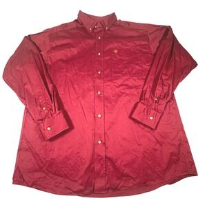 Ariat Men's XL Twill Long Sleeve Solid Button Down Shirt Burgundy